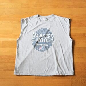 Majestic NY Yankees Muscle Tee Mens Gray 100 Years Anniversary Y2K XL Sportswear
